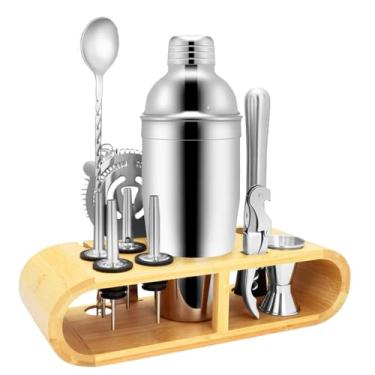 Imagem de Kit Bartender Profissional 12 Peças Em Aço Inox Com Coqueteleira 550ml E Suporte – Completo Para Drinks, Coquetéis E Mixologia Doméstica Ou Profissional