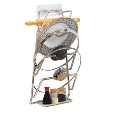 Imagem de JUSHZ Bandeja de cozimento Rack de armazenamento para prateleiras de armário, suporte de tábua de cortar, suporte de parede de bancada de cozinha, sem necessidade de perfuração, economia de espaço de