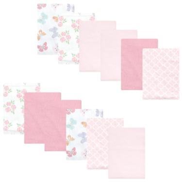 Imagem de Luvable Friends Hudson Baby Flanela Burp Panos, pacote com 12, Jardim de borboleta rosa, 14x20 inches