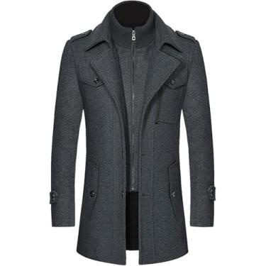Imagem de Casaco Masculino Single Breasted Zip Up Trench Coats Jaqueta Longa Lapela Entalhada Casaco De Negócios Sobretudos, Grey, 4XL