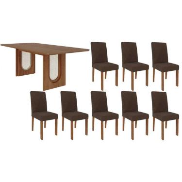 Imagem de Conjunto: Mesa Sala Jantar Valentina Tampo Madeirado 210x100cm e 8 Cadeiras Maia Cinamomo - Cinamomo/Suede Mascavo Chocolate - Cimol