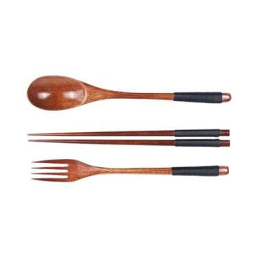 Imagem de Conjunto De Talheres De Madeira Estilo Japonês Com Hashi, Garfo E Colh