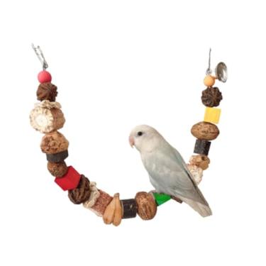 Imagem de Poleiros de pássaros naturais com sino, periquito com blocos de madeira, espiga de milho, brinquedo de pendurar em gaiola para periquitos conure, periquitos, periquitos, papagaio (50 cm)
