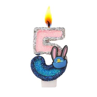 Imagem de Velas com número de aniversário, vela rosa e azul com glitter para bolo, decoração de topo de bolo de feliz aniversário (número 5)