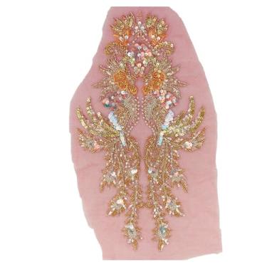 Imagem de Champagne Gold/golden Red Sequins Bead Embroidery Lace for Hanfu Costume, Performance Headwear & Belt, Fish Scale Design, Sew Or Glue(Golden red B)