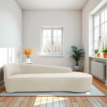 Imagem de Recamier Curvo Orgânico 180cm 3 Lugares Lado Direito para Sala Estar Bouclé Paris Bege