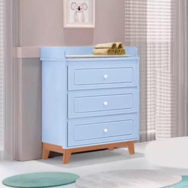 Imagem de Cômoda Infantil Trocador Natan em MDF com 3 Gavetas Tuboarte, Azul