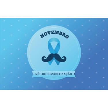 Imagem de Painel de Tecido Sublimado Novembro Azul Laço Azul e Bigode Desenhado 