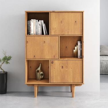 Imagem de Armário Madeira Livros 3 Nichos Fecho Toque  Madeira Freijó Simona