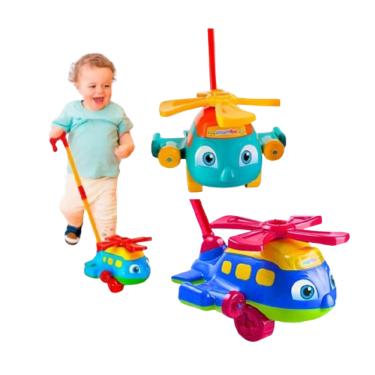 Imagem de Brinquedo Bebe Infantil Helicóptero Empurrar Puxar C/ Haste