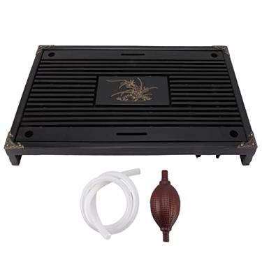 Imagem de Bandeja de chá Chinesa Com Dreno de água, chá Tradicional Feito de Madeira Com Telhado Estrondo, Bandeja de Servir de chá de Bambu para Família e Amigos (Preto)