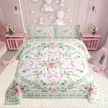 Imagem de Jogo de cama infantil com estampa floral rosa, solteiro, fita aquarela, para todas as estações, conjunto de edredom feminino, estilo casa de fazenda, 1 fronha