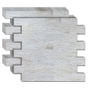 Imagem de sanyeskkiy Azulejo Backsplash de 10 folhas, meta mista de PVC, adesivo na cozinha, penteadeiras de banheiro, decoração de lareira, mesa de lavanderia (28,4 cm x 32,3 cm) (10, amarelo de madeira claro)