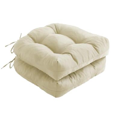 Imagem de IPYNBAP Conjunto de 2 almofadas de cadeira para ambientes externos, almofadas de móveis de pátio para cadeira de vime, 43 x 43 cm, almofadas de assento para ambientes externos com laços, almofadas