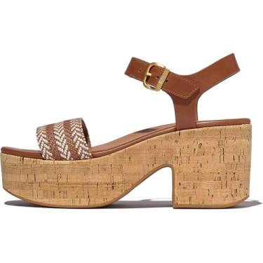 Imagem de FitFlop Sandália feminina plataforma em V/salto em cortiça com tira no tornozelo, Bronzeado profundo, 37