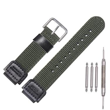 Imagem de MCXGL Pulseira de nylon e couro para Casio AE1200WH AE-1000 SGW-300H 400 W-735 AQ-S810W 18 mm (verde militar)