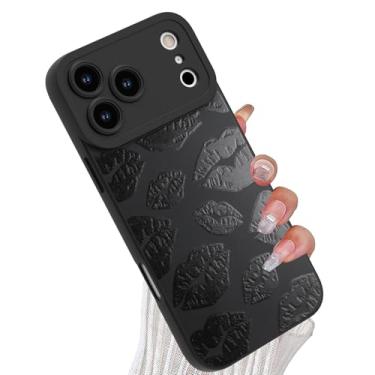 Imagem de Wlxee Capa Lips Kiss para iPhone 17 Pro Max, design fofo de batom beijos flores, TPU macio, proteção à prova de choque para mulheres e meninas - impressão de lábios pretos