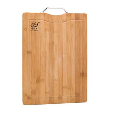 Imagem de THY COLLECTIBLES Tábua de corte de bambu orgânico com sulco de suco - Tábua de cortar cozinha para carne, queijo, frutas e legumes | Bandeja de servir resistente com alça 40,6 cm x 28 cm