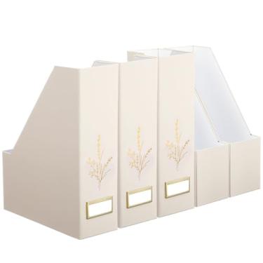 Imagem de AmazingSpark Pacote com 5 porta-arquivos de revistas, escritório, mesa, organizador vertical de papelão para escritório, casa, sala de aula, organize seus arquivos, revistas, livros ou fichários (bege