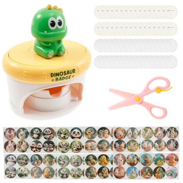 Imagem de KTZCTPCA Máquina de fazer botões, 6 cm fofo faça você mesmo, kit de perfuração de crachá com 32 emblemas e padrões de 72 peças, prensador de crachá para crianças (amarelo)