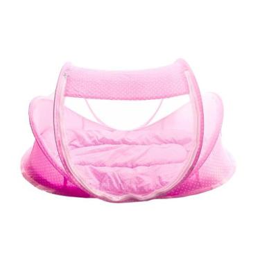 Imagem de Cama Berço Mosquiteiro Bebe Cercadinho DM TOYS, Rosa com Poa