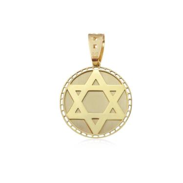 Imagem de Pingente Redondo Estrela Davi 3 Cm Detalhes Foscos Em Ouro