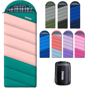 Imagem de Sacos de dormir para adultos, adolescentes, clima frio e quente, 3 estações, saco de dormir com forro de flanela de algodão, equipamento essencial de acampamento compacto leve, caminhadas, atividades