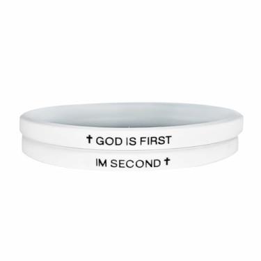 Imagem de Nexoluxa GOD IS FIRST Pulseira para homens mulheres versículo bíblico Jesus Cristão Im segunda pulseira borracha Faith Believers presente, Adjustable, Sem Pedra Preciosa