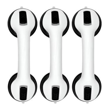 Imagem de Kit 3 Barra De Apoio Com Ventosa Suporte Sanitário Portátil Idosos Deficientes 29x10cm Banheiro Preto