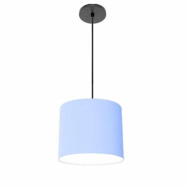 Imagem de Lustre Luminária Pendente Vivare Free Lux Pe-4107pr Cúpula Em Tecido 25x20cm Azul-bebê Canopla Preta E Fio Preto