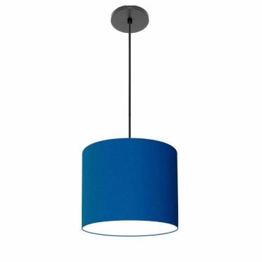Imagem de Lustre Luminária Pendente Vivare Free Lux Pe-4107pr Cúpula Em Tecido 25x20cm Azul-marinho Canopla Preta E Fio Preto