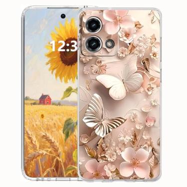 Imagem de FLYING FLIER Capa para celular Moto G Stylus 5G 2023, [proteção de corpo inteiro] [antiderrapante] [à prova de choque] linda flor borboleta fina capa de telefone TPU (rosa 1)