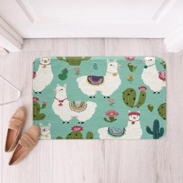 Imagem de Feelyou Lindos tapetes de banheiro de lhama para banheiro, antiderrapante, absorvente, tapete de banheiro infantil, feminino, masculino, boho, cacto, desenho, lhama alpaca, tapete para cozinha, quarto, sala de estar