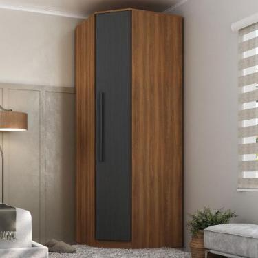 Imagem de Guarda-Roupa Solteiro Modulado Lugano 1 Porta 2 Prateleiras Nogal/Graf