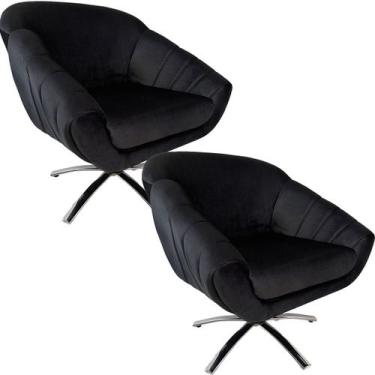 Imagem de Kit Duas Poltrona Giovana Base Giratória Cromado em Sued Premium - Sua