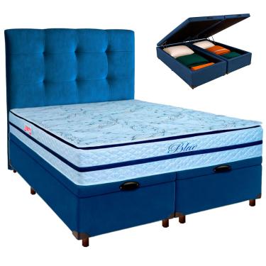 Imagem de Kit Cama Box Bau + Cabeceira + Colchão Queen Molas Ensacadas - Blue - Paropas