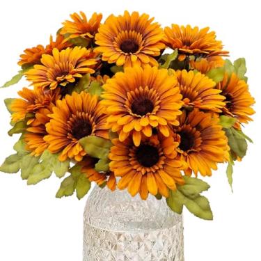 Imagem de Guagb Flores de outono, mães artificiais para atividades ao ar livre, 2 peças de flores falsas de seda margarida girassóis arranjos para decoração de casa, interior, exterior, mesa, decoração de