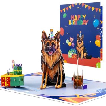 Imagem de DLYMXGC Cartão de felicitações de feliz aniversário de pastor alemão, presente de amor ideal para adultos e crianças com nota e envelope em branco, celebração dobrável para filha, filho, mãe, pai