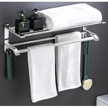 Imagem de Toalheiro de aço inoxidável Toalheiro Suporte de toalha para banheiro montado na parede com ganchos Prateleira de toalha para banheiro cozinha Hotel-E-70 cm (E)