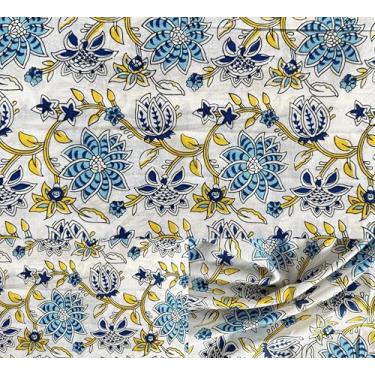 Imagem de Tecido 100% algodão estampado à mão por The Yard PRECUT 1 jarda 44 polegadas de largura para costura e artesanato – Tecido acolchoado macio para costura (estampa floral de gelo glacial, pré-corte de 3