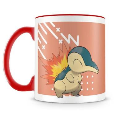 Imagem de Caneca de Porcelana Pokémon Cyndaquil com Alça Vermelha - Amo Canecas