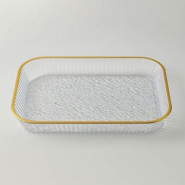 Imagem de Bandeja Retangular Decorativa Multiuso com Borda Dourada - FWB
