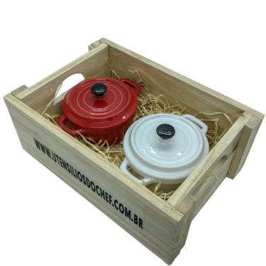 Imagem de Panelinhas Vermelha, Branco Porcelana Engradado Presente - Bon Gourmet