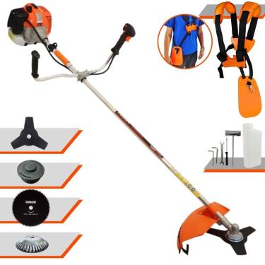 Imagem de Roçadeira Podador de Grama Vulcan VR620-H À Gasolina 2 Tempos 62cc 3HP Completa Com Carretel de Nylon + Faca 3 Pontas + Faca 80 Dentes + Escova de Aço