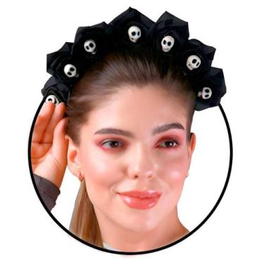 Imagem de Tiara de Rosas Pretas Com Mini Caveiras pra Fantasia Halloween - Sulam