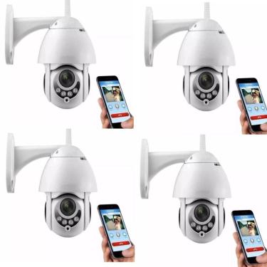 Imagem de Kit 4 Câmeras ip Rotativa Dome Gira 320º Prova D'água Externa WiFi Infravermelho Visão Noturna