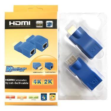 Imagem de Extensor Adaptador HDMI por Cabo de Rede Cat5e 6 Até 30m Resolução 4K 