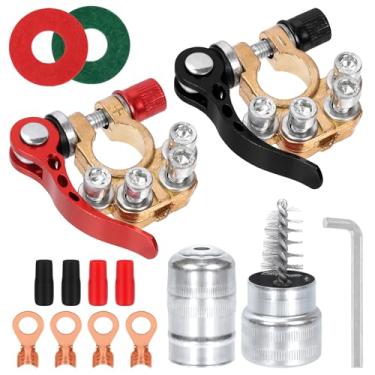 Imagem de Swpeet 14 conectores de terminal de bateria de carro, terminal de bateria de desconexão rápida de 4 vias, luva de isolamento, limpador de terminal de bateria e arruela anticorrosão, chave hexagonal