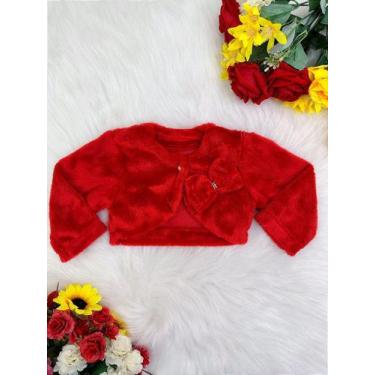 Imagem de Bolero Infantil de Pelúcia Vermelho Plush Luxo com Laço de Strass - Fa