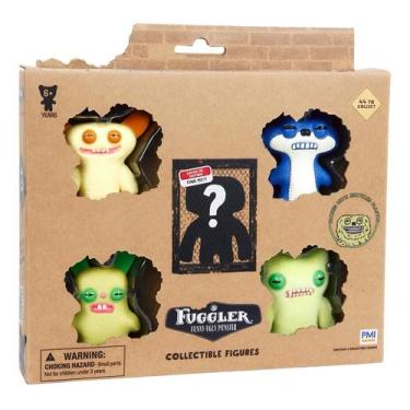 Imagem de Kit com 5 Mini Bonecos Fuggler 6cm Amarelo, Azul, Verde e Verde Claro 